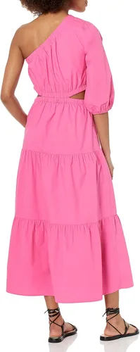 Vista 2 de The Drop Vestido midi escalonado de abril con un solo hombro para mujer