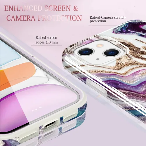 Vista 5 de luolnh Funda dorada brillante compatible con iPhone 14, diseño de mármol, a prueba de golpes, de silicona suave, a prueba de golpes, funda