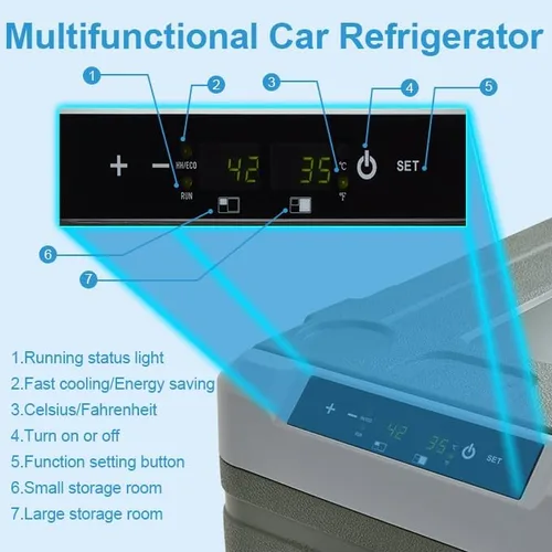 Vista 6 de Refrigerador portátil de 12 V, enfriador eléctrico de 48 cuartos (45L) con 12/24 V CC y 110-240 V CA, -4 ℉ ~ 68 ℉, refrigerador de coche de doble