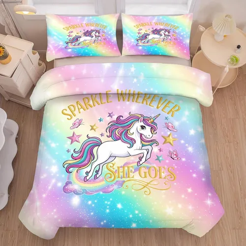 Vista 10 de kxry Lindo juego de edredón de niña negra, juegos de ropa de cama individual de niña afroamericana para niños, bonito edredón de nubes estrelladas