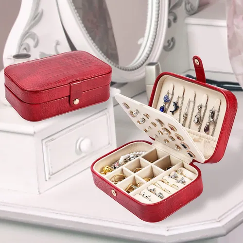 Vista 7 de Dajasan Mini estuche de viaje de joyería, caja de joyería de viaje portátil, caja organizadora de joyas de cuero pequeña para aretes, pulseras