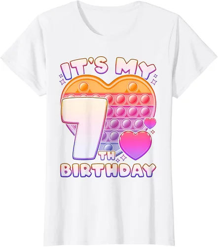 Vista 14 de Pop-it Birthday Girl 7 años de edad, Push it Pop Fidget Bubble Camiseta, Negro