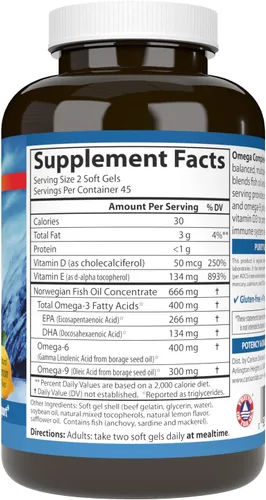 Vista 2 de Carlson - Gemas completas Omega-3-6-9, capturadas en la naturaleza, de origen sostenible, salud cardíaca, función articular y apoyo inmunológico, 90