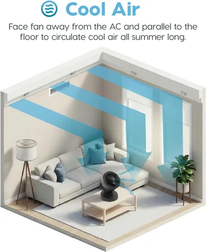 Vista 4 de IRIS USA WOOZOO Ventilador circulador de aire con control remoto, oscilante, 3 velocidades, distancia máxima de aire de 56 pies, inclinación Negro