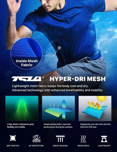 Vista 4 de TSLA Paquete de 1 o 2 camisetas de entrenamiento para hombre, camisetas de manga corta que absorben la humedad, camisetas deportivas de manga corta