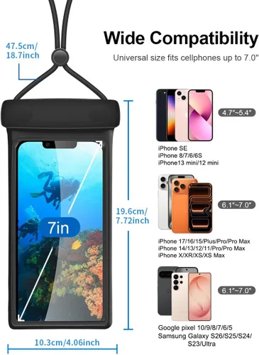 Vista 4 de wellhouse Funda impermeable 3D para teléfono con cordón, TPU de 100 pies, funda impermeable profunda para iPhone 17 16 15 14 13 12 Pro Max XS