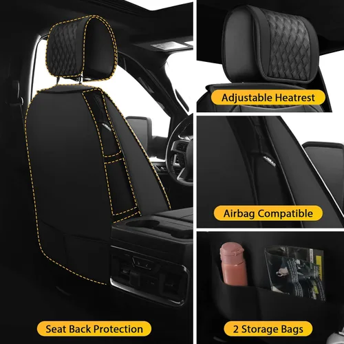 Vista 5 de Octomo Juego completo de fundas de asiento compatibles con Chevy Silverado GMC Sierra Custom Fit 2007 a 2023 1500 2500HD 3500HD Crew Double Extended