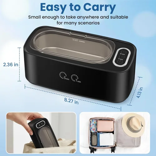 Vista 7 de Limpiador ultrasónico, limpiador ultrasónico profesional de joyas de 48 kHz para anteojos, joyas, anillos, correas de reloj, dentaduras postizas