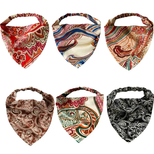 Vista 26 de Pañuelo elástico para el cabello, bandanas para el cabello, bufanda de lunares para mujeres y niñas (flor de satén retro)