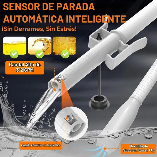 Vista 3 de Bomba automática de transferencia de combustible con sensor de parada automática, bomba de gasolina portátil rápida y segura con 3 adaptadores