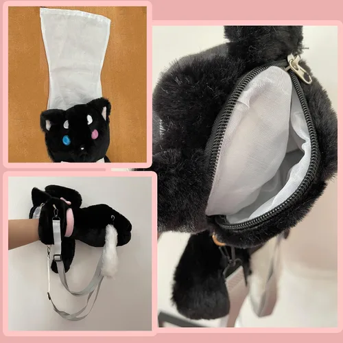 Vista 6 de Liokoon Mochila de felpa de gato negro bolsa de peluche con diseño de animales de peluche lindo regalo de peluche para adultos y mujeres Negro