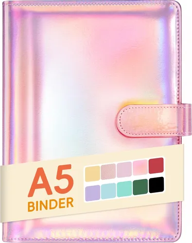 Vista 12 de Sooez Carpeta A5 con 6 anillas, cubierta recargable para cuaderno, organizador pequeño de cuero, carpeta vacía para presupuesto, diario, soporte