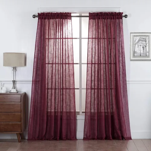 Vista 14 de 2 piezas de cortinas de aspecto de lino sólido y elegante, paneles totalmente cosidos, niveles de tratamiento de ventanas