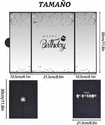 Vista 2 de Crenics Decoraciones de cumpleaños en blanco y negro para mujeres y hombres, libro de invitados creativo alternativo de 45,72 cm x 30,48 cm, gran