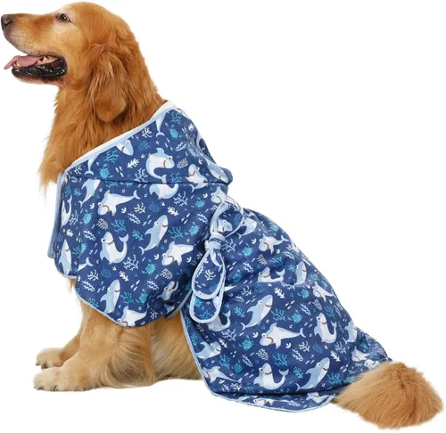 Vista 9 de HDE Bata de baño para perro, súper absorbente, de secado rápido, para cachorros, ajustable, con capucha, para perros tallas S-XXL con patos de goma