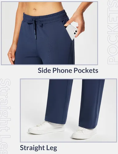 Vista 4 de BALEAF Pantalones deportivos de pierna recta para mujer, pantalones deportivos de pierna ancha, bolsillos elásticos y suaves para entrenamiento