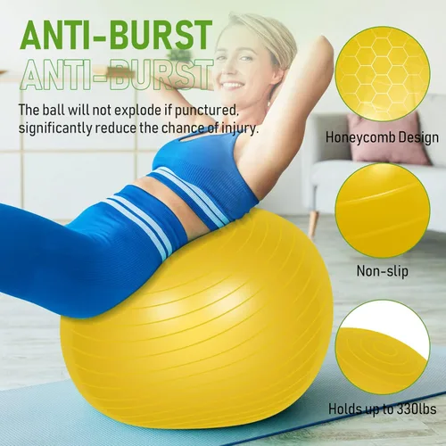 Vista 3 de Leyndo Pelota de ejercicio de yoga, pilates, embarazo, parto, fitness, con bomba rápida, antiestallido para mejorar la postura, equilibrio, yoga