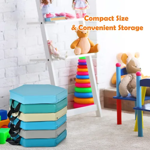 Vista 6 de KOTEK 6 cojines de suelo para niños de 15 pulgadas con asas, asientos circulares de espuma gruesa, asientos suaves y flexibles para aula, primaria