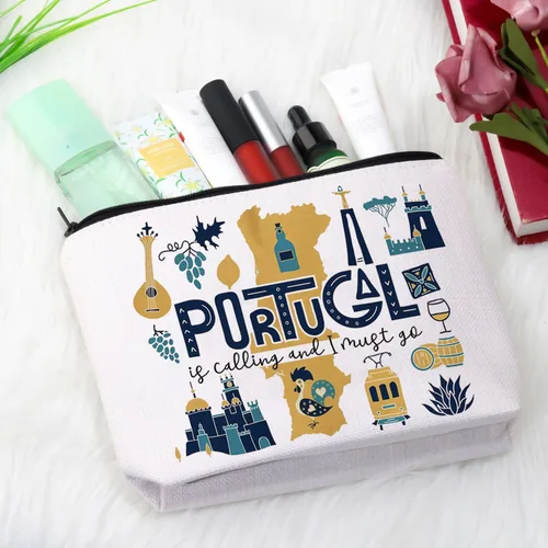 Vista 3 de Portugal Bachelorette Party Gift: Bolsa de maquillaje de viaje - Portugal está llamando, debo ir, Bolsa Must Go Portugal, Bolsa de cosméticos
