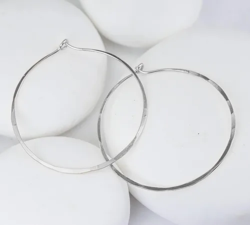 Vista 113 de Aretes de aro finos martillados, elegantes plata esterlina geométrica sólida, relleno de oro y relleno de oro rosa; para mujer por Lotus Stone