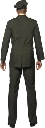 Vista 3 de Smiffys Hombres Wartime Officer, Verde, Boina, Corbata, Pantalones, Cinturón y Chaqueta