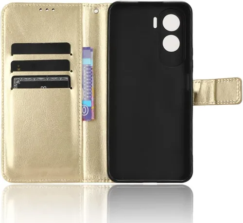 Vista 5 de Funda para Honor X50i, funda de cuero con tapa para Honor X50i 5G CRT-AN00 Case Gold Oro