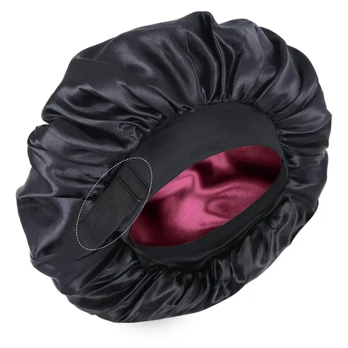 Vista 10 de Gorro de seda para dormir, gorro de satén de doble capa, ajustable, para mujeres negras, gorro de dormir reversible para sombreros de cabello rizado