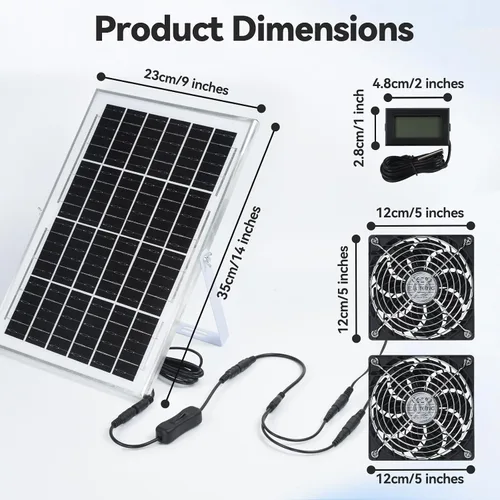 Vista 6 de ELUTENG Ventilador solar de 5 pulgadas, 15 W, máximo 3000 RPM, impermeable, doble ventilador de escape solar con cable de CC de 10 pies y kits