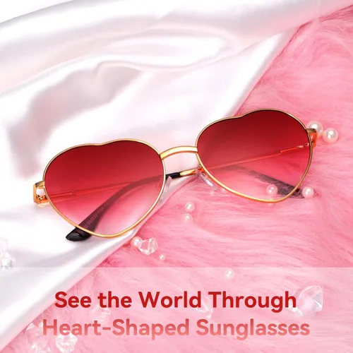 Vista 2 de Dollger - Lentes de sol de corazón, marco fino de metal, precioso, estilo corazón, para mujeres