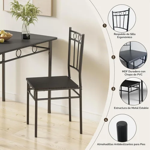 Vista 5 de Juego de mesa de comedor para 4, mesa de cocina y sillas de 5 piezas, juego de mesa de comedor rectangular con 4 sillas, juego de mesa de cocina que
