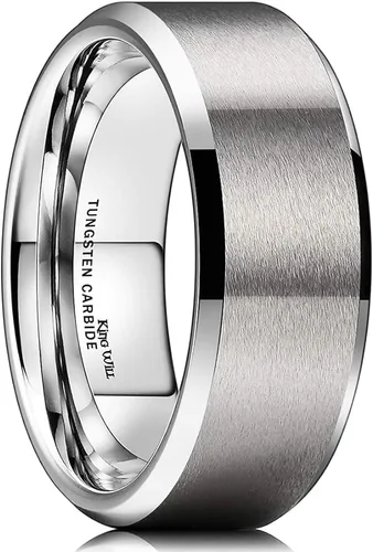 Vista 19 de King Will Anillo de tungsteno para hombres de King Will - Disponible en 6 mm a 10 mm, negro/plata, acabado mate, borde biselado pulido, ajuste