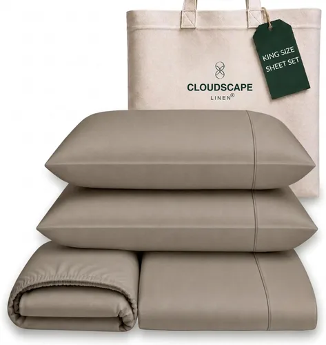 Vista 32 de Cloud Scape Linen - Juego de sábanas de algodón egipcio de doble capa, tamaño individual, tejido de satén de fibra larga, juego de 3 piezas, ropa