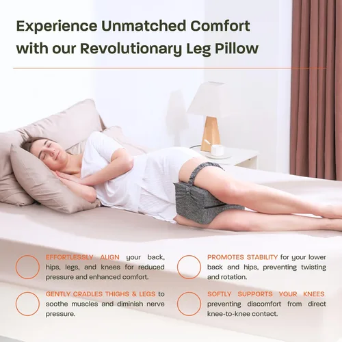 Vista 2 de Almohada de rodilla refrescante para personas que duermen de lado con correa y 2 fundas - Almohada de espuma viscoelástica para piernas para dormir