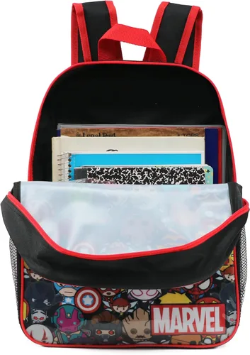 Vista 5 de Juego de lonchera Kawaii de 16 '' de Marvel Avengers de tamaño completo con mochila para libros, color negro/rojo