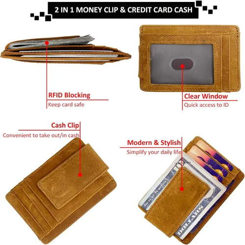 Vista 3 de Hopsooken, broche para dinero, cartera con bolsillo frontal, cartera minimalista, para hombre