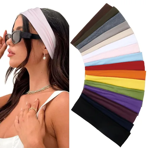 Vista 15 de Diademas elásticas antideslizantes de tela suave para mujer, paquete de 16 unidades, para yoga, correr, accesorios deportivos para el cabello