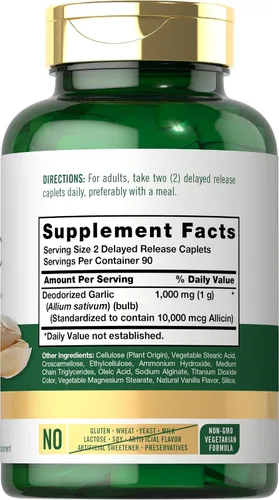 Vista 2 de Carlyle Suplemento de ajo de 1000 mg 180 cápsulas Pastillas inodoras Extracto de alto contenido de alicina Vegetariano, sin OMG y sin gluten