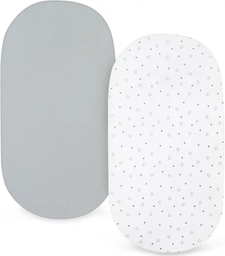 Vista 2 de Sábanas ajustables de moisés que se ajustan a UPPAbaby, SNOO, moisés Chicco LullaGo Anywhere y almohadilla de colchón de 13" x 30", paquete de 2