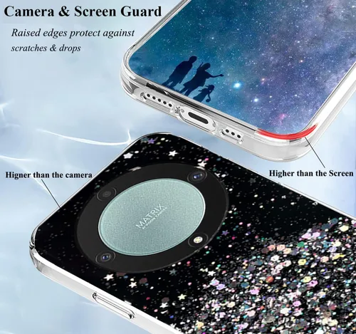 Vista 6 de Funda para teléfono Honor Magic 5 Lite, diseño brillante con purpurina para Honor Magic 5 Lite, funda transparente de silicona suave, estética Negro