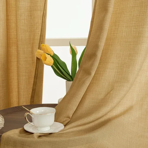 Vista 2 de LAMIT Cortinas de lino marrón caramelo para sala de estar, 84 pulgadas, de lino sintético, texturizado, filtrante de luz, paneles de privacidad