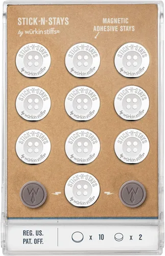 Vista 4 de Stick-N-Stays Magnetic Collar Stays by Würkin Stiffs Silver Includes 10 Magnetic Adhesive Stays and 2 Power Button Magnets Great for Polos Gift