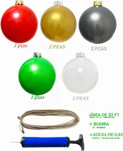 Vista 2 de Adornos inflables de Navidad, (9 pulgadas, 10 unidades), bolas de Navidad inflables grandes, bolas de decoración de Navidad para interiores