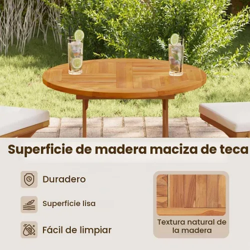 Vista 4 de vidaXL - Mesa redonda de madera maciza de teca, 1" 31.5