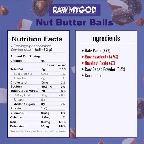Vista 2 de RAWMYGOD Bolas de mantequilla de nuez, sin gluten, veganas, sin azúcar añadida, paquete de 4 bolsas, 7 bolas por bolsa resellable
