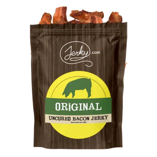 Vista 7 de Barbecue Bacon Jerky - Hecho con tocino real - mundialmente famoso, cecina de tocino en lotes pequeños - Bolsa de 1.75 onzas