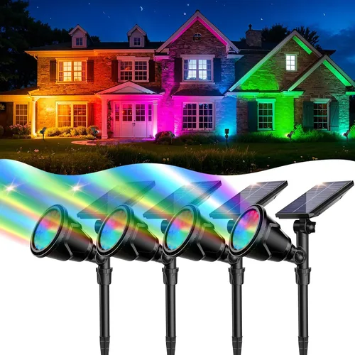 Vista 12 de ROSHWEY Focos solares para exteriores, focos de 600 lúmenes, impermeables, iluminación exterior de inundación para entrada, patio, jardín, paisaje