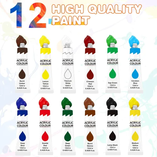 Vista 2 de ESRICH Juego de pintura acrílica de 12 colores (paquete de 2) con 20 pinceles, 24 pinturas acrílicas para adultos, principiantes, artistas