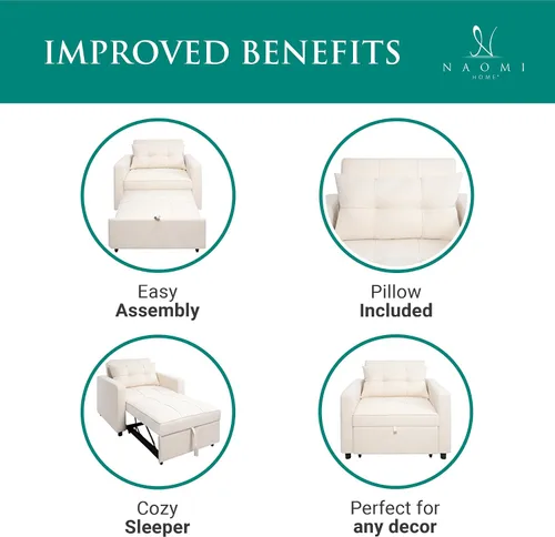 Vista 6 de Naomi Home Silla cama 3 en 1 – Silla convertible cama – Silla convertible, sofá convertible multiposición para espacios pequeños, sofá convertible
