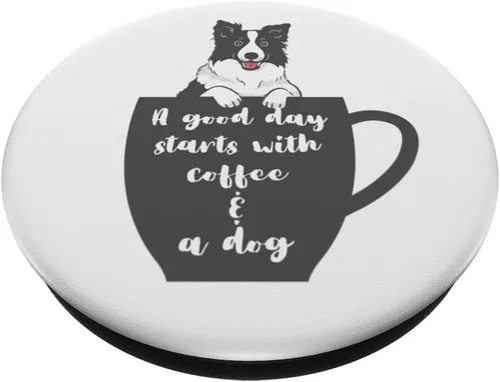 Vista 2 de Cute Dog and Coffee Border Collie PopSockets PopGrip intercambiable