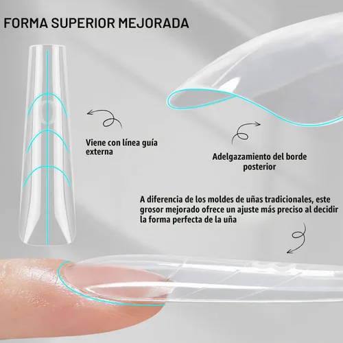 Vista 4 de JODSONE 240 uñas tipo sándwich de doble forma: formas de uñas largas reutilizables con líneas guía, 15 tamaños de molde de uñas para extensión